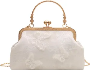 Kiss Lock Purse and Handbag for Women Floral Embroidered Crossbody Bag Medium Handbags Kiss Clasp Tote Shoulder Bags