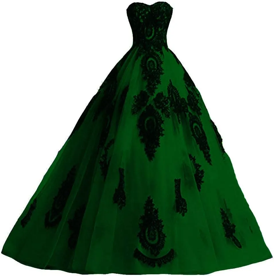 Kivary Long Ball Gown Black Lace Gothic Corset Formal Prom Evening Dresses