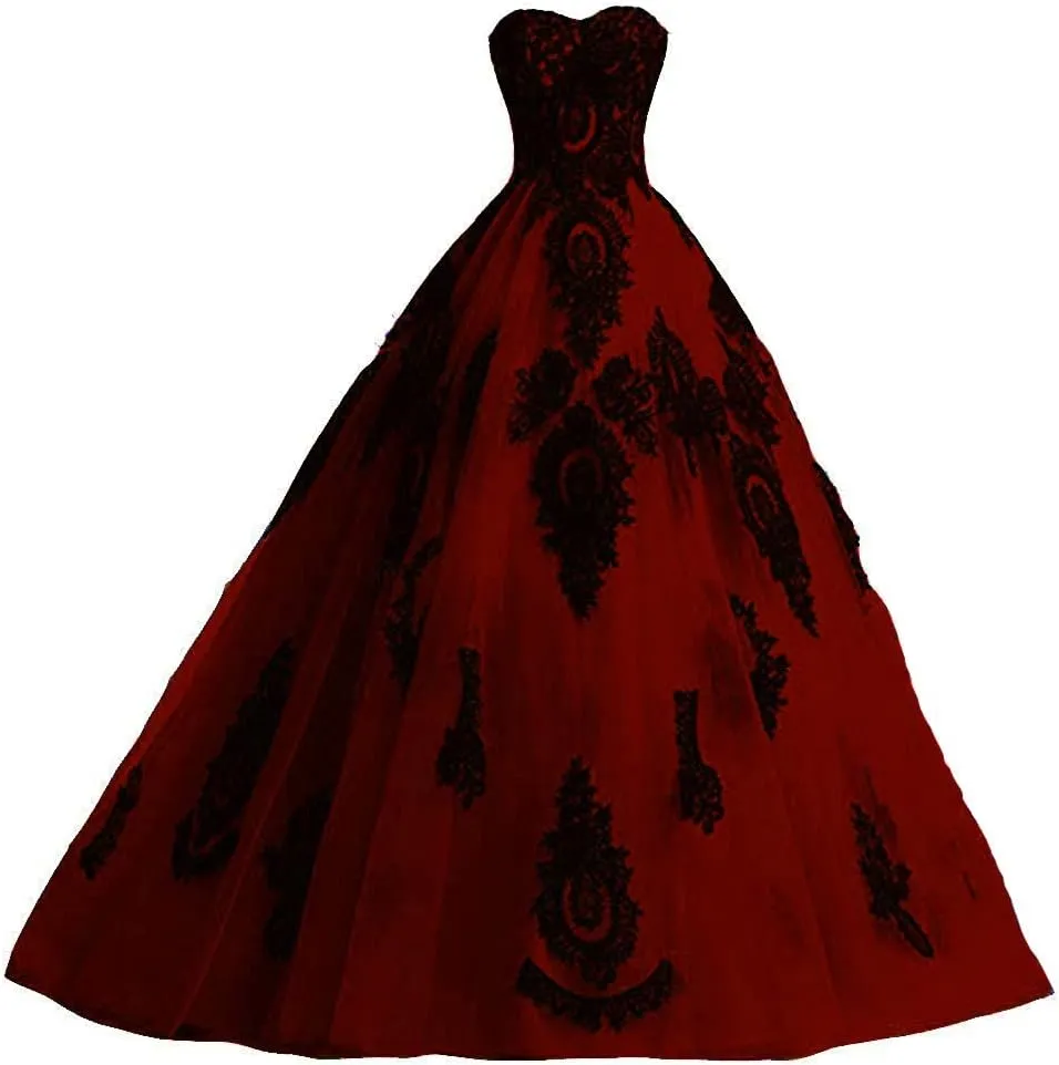 Kivary Long Ball Gown Black Lace Gothic Corset Formal Prom Evening Dresses