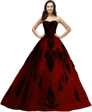 Kivary Long Ball Gown Black Lace Gothic Corset Formal Prom Evening Dresses