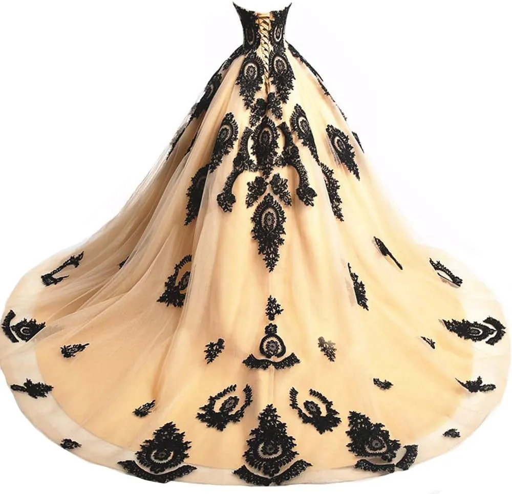 Kivary Long Ball Gown Black Lace Gothic Corset Formal Prom Evening Dresses