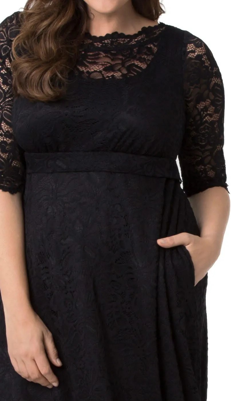 Kiyonna Women’s Plus Size Leona Lace Gown, Maxi Dress Formal Evening Ball Gown with Side Pockets for Wedding Guest