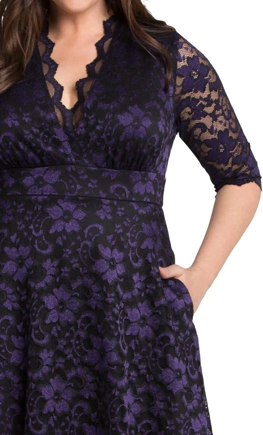 Kiyonna Women's Plus Size Mon Cherie Lace Dress, A-Line Midi Semi-Formal or Formal Cocktail Party Dress for Wedding Guest