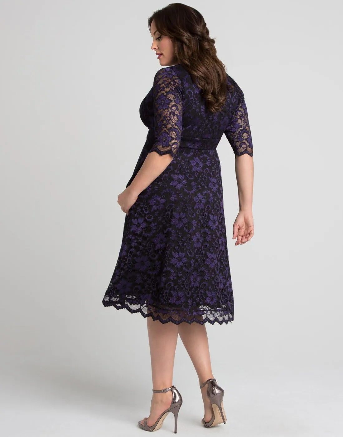 Kiyonna Women's Plus Size Mon Cherie Lace Dress, A-Line Midi Semi-Formal or Formal Cocktail Party Dress for Wedding Guest