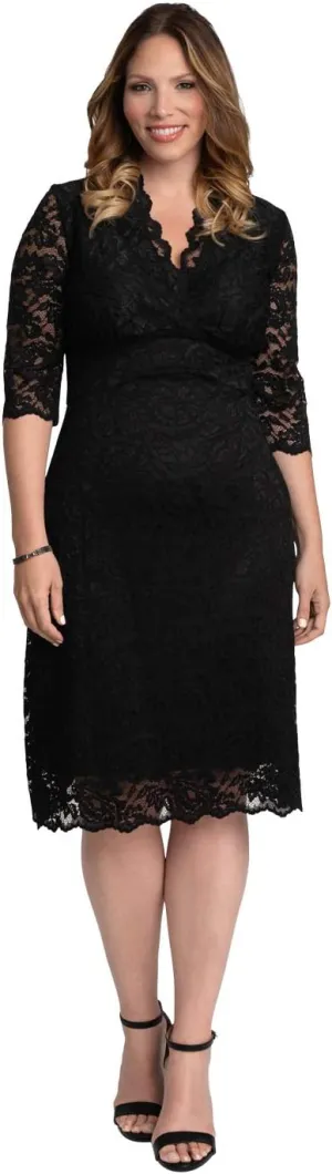 Kiyonna Women's Plus Size Scalloped Boudoir Midi Lace Sheath Dress for Cocktail Party, Wedding Guest, Mother of The Bride/Groom, Black Size 0X (10-12)
