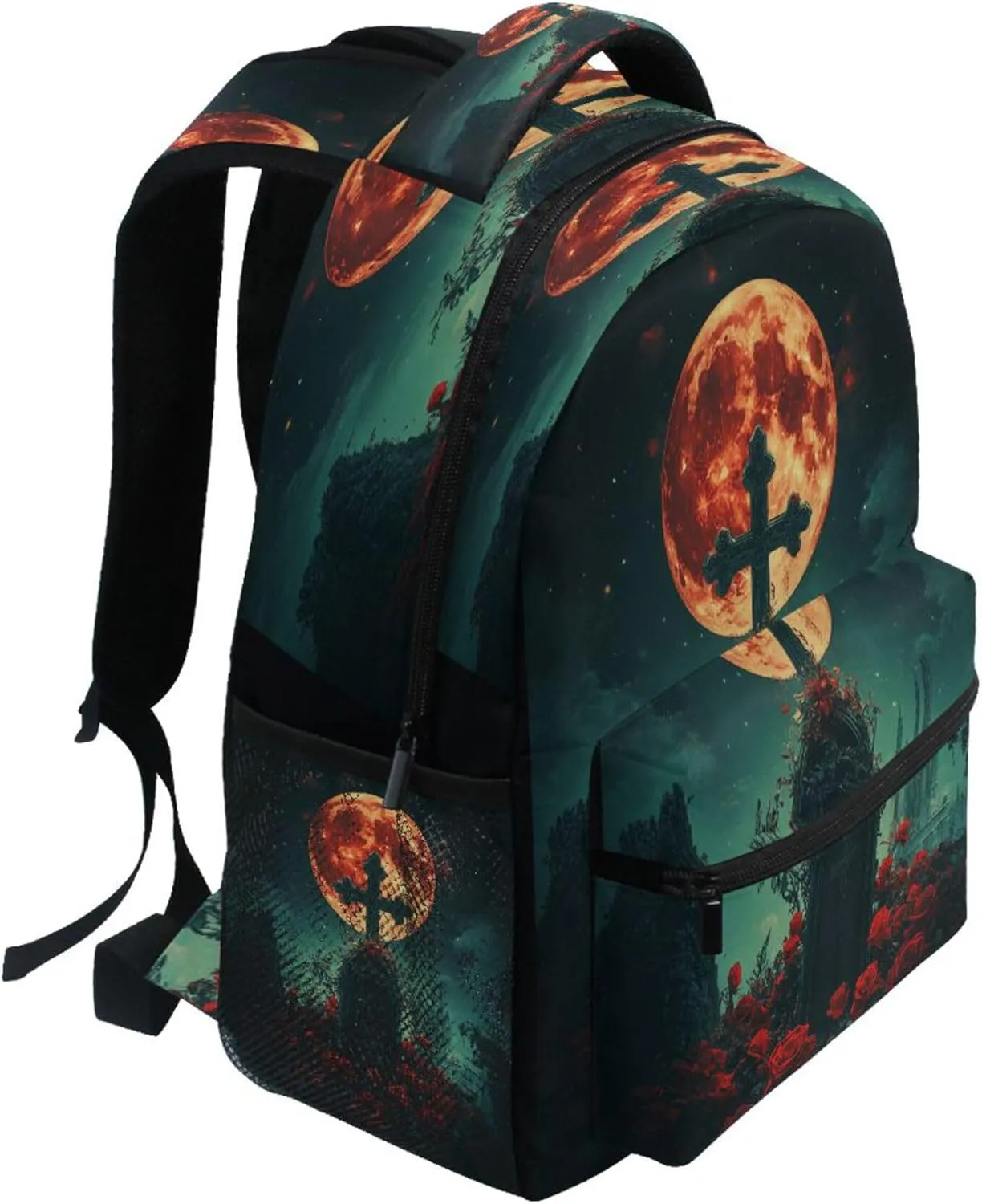 KLL Cool Backpacks for Men Women Waterproof Laptop Bookbag with Chest Strap for Business Work College Travel Trip Goth Crosses Rose Sea