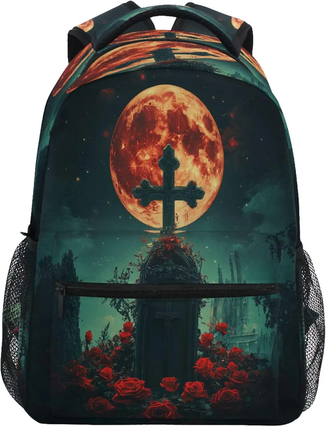 KLL Cool Backpacks for Men Women Waterproof Laptop Bookbag with Chest Strap for Business Work College Travel Trip Goth Crosses Rose Sea