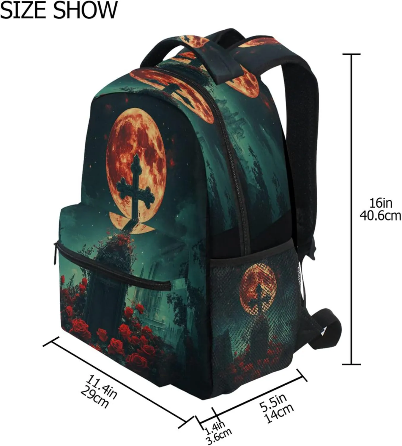 KLL Cool Backpacks for Men Women Waterproof Laptop Bookbag with Chest Strap for Business Work College Travel Trip Goth Crosses Rose Sea