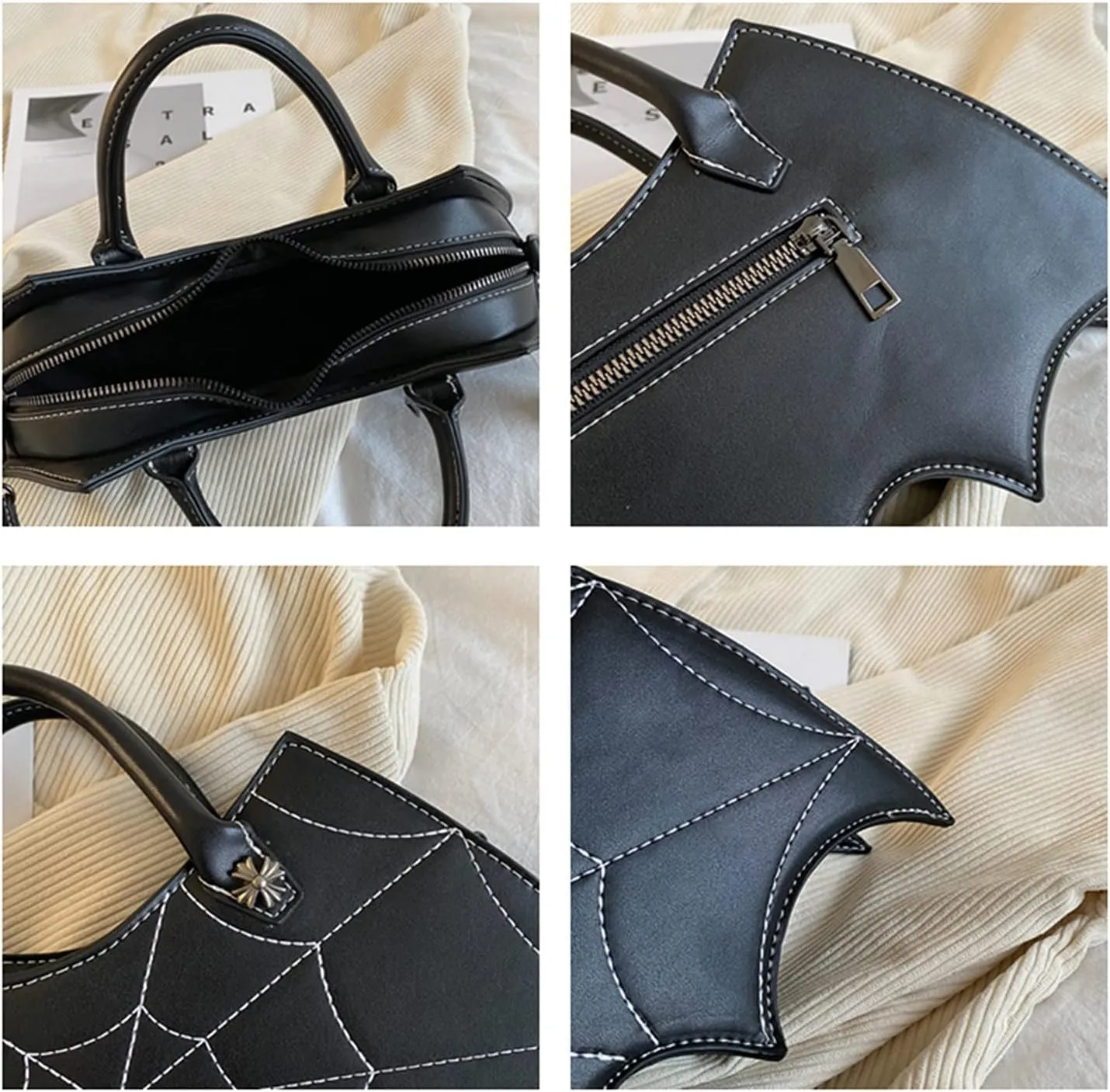 KUANG! Women Novelty Bat Spider Web Devil Tote Shoulder Bag Fashion Halloween Treat or Trick Handbags for Girls