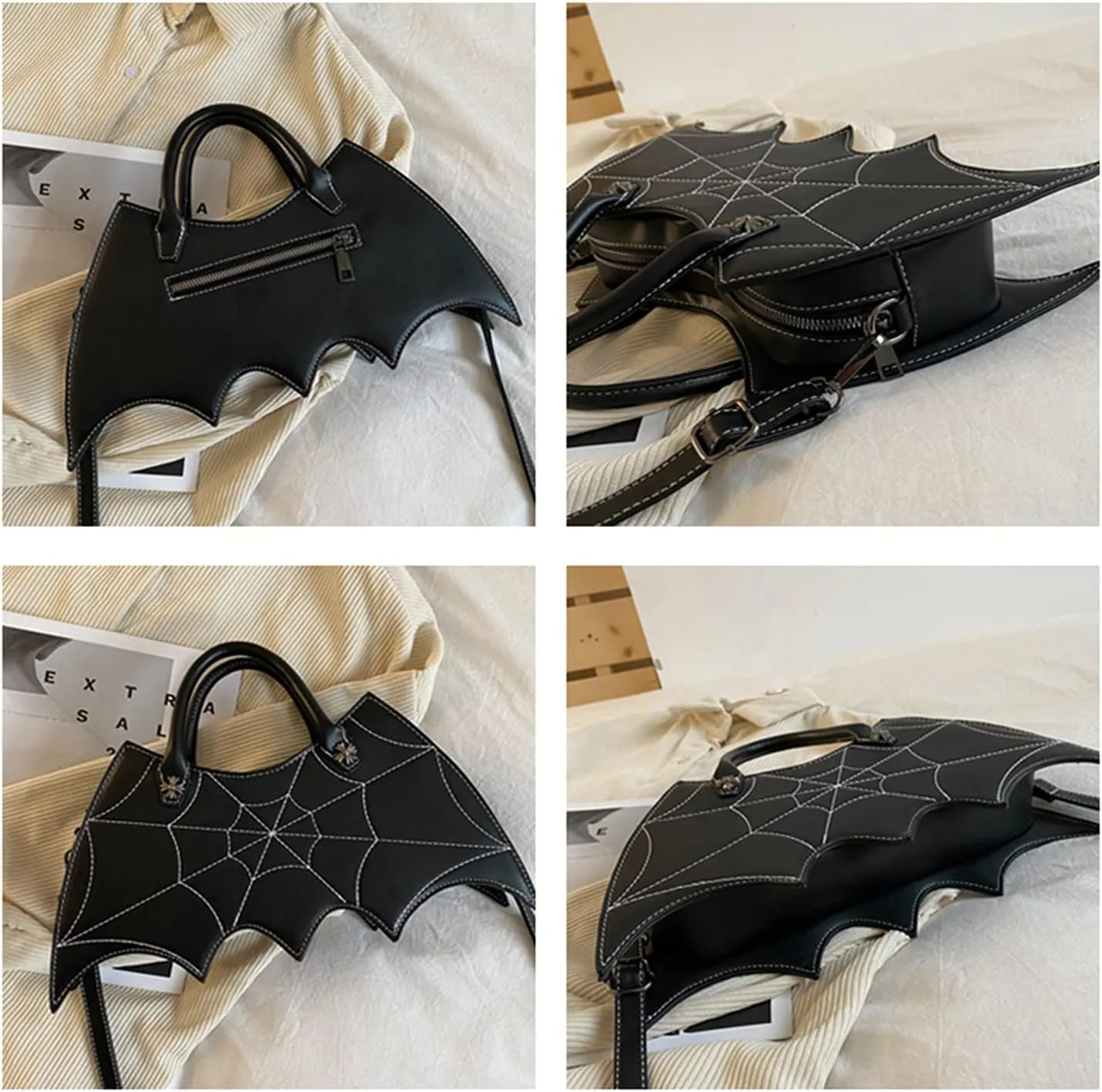 KUANG! Women Novelty Bat Spider Web Devil Tote Shoulder Bag Fashion Halloween Treat or Trick Handbags for Girls
