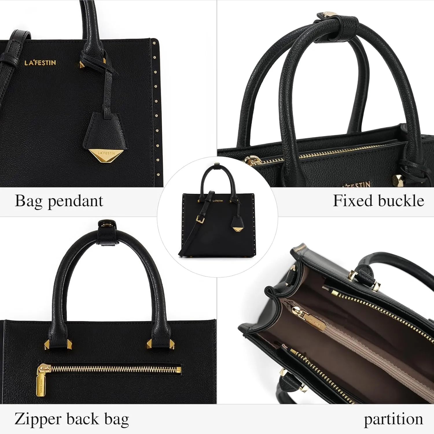 LA FESTIN Designer Leather Handbag for Women - Small Crossbody Purse with Top Handle and Adjustable Strap