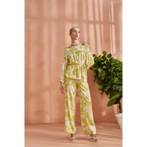 Label Deepika Nagpal Florence Off Shoulder Top Co-Ord Spring Green (Set of 3)