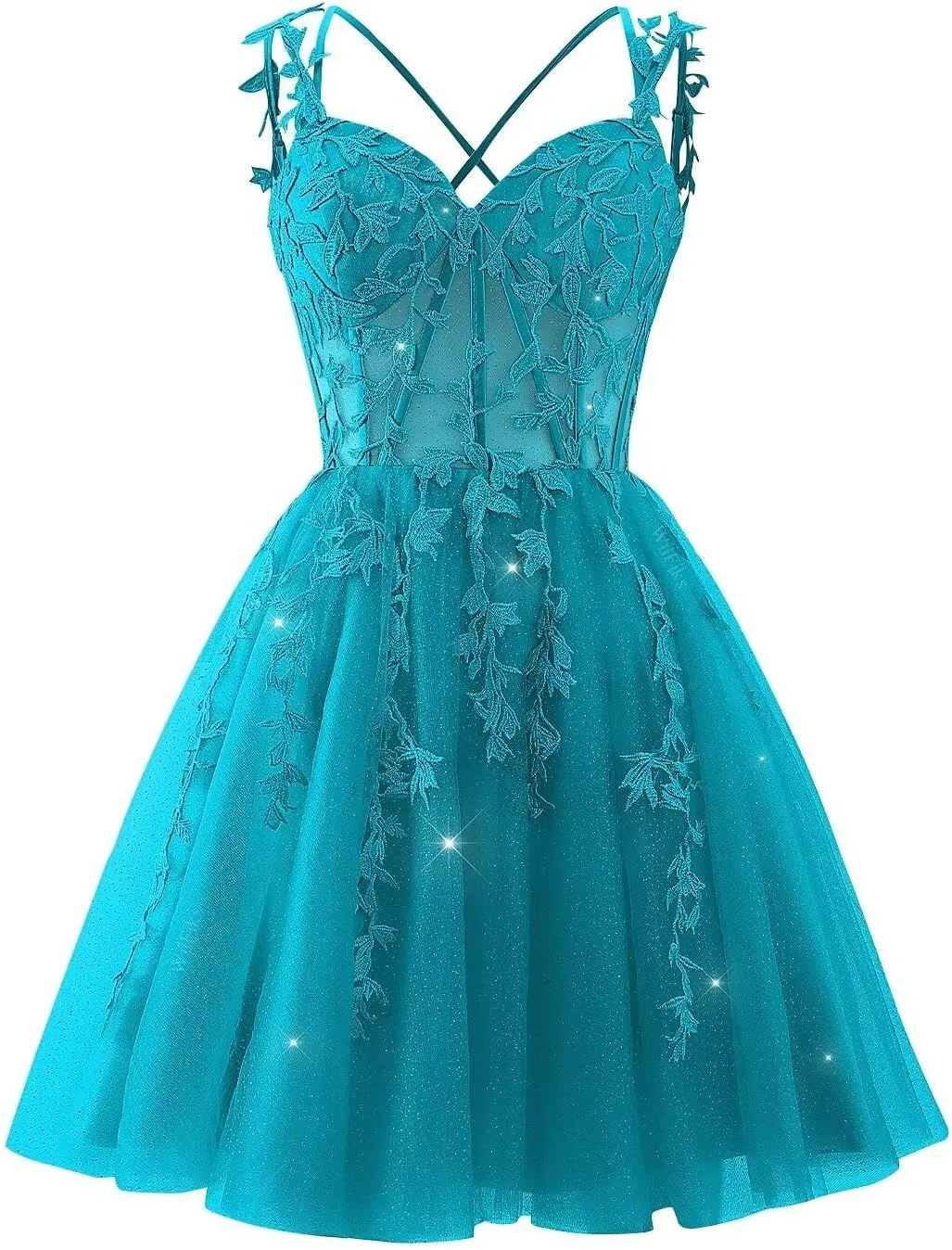 Lace Applique Corset Homecoming Dresses for Teens Short Sweetheart Sparkly Tulle Prom Dress A-Line Cocktail Party Gown
