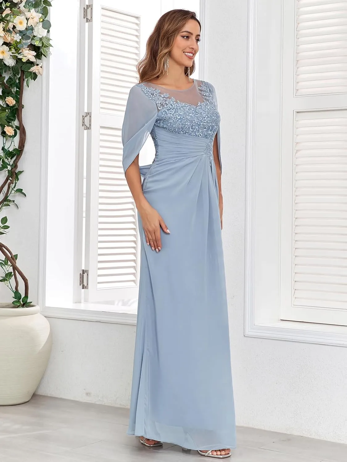 Lace Applique Mother of The Bride Dresses for Wedding with Cape Chiffon Long Mermaid Formal Evening Party Gowns
