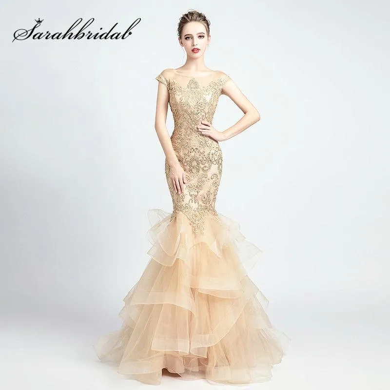 Lace Appliques Mermaid Evening Dress