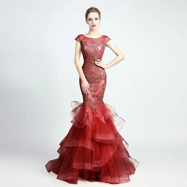 Lace Appliques Mermaid Evening Dress