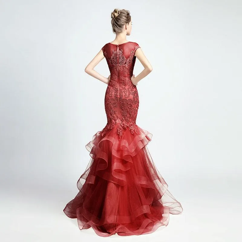 Lace Appliques Mermaid Evening Dress