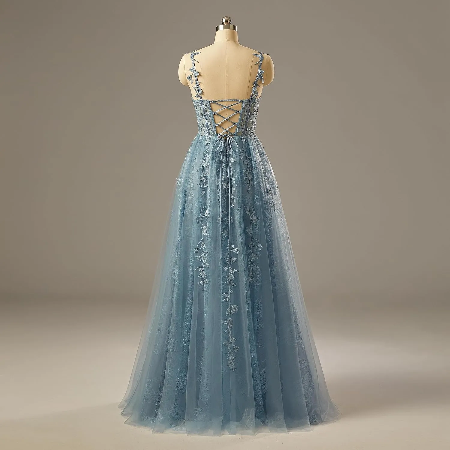 Lace Appliques Prom Dresses for Women Tulle Wedding Dress Long Ball Gown Homecoming Dresses with Split