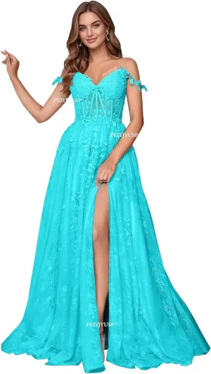 Lace Appliques Prom Dresses for Women Tulle Wedding Dress Long Ball Gown Homecoming Dresses with Split