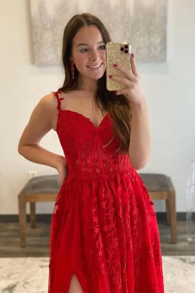 Lace Appliques Prom Dresses for Women Tulle Wedding Dress Long Ball Gown Homecoming Dresses with Split