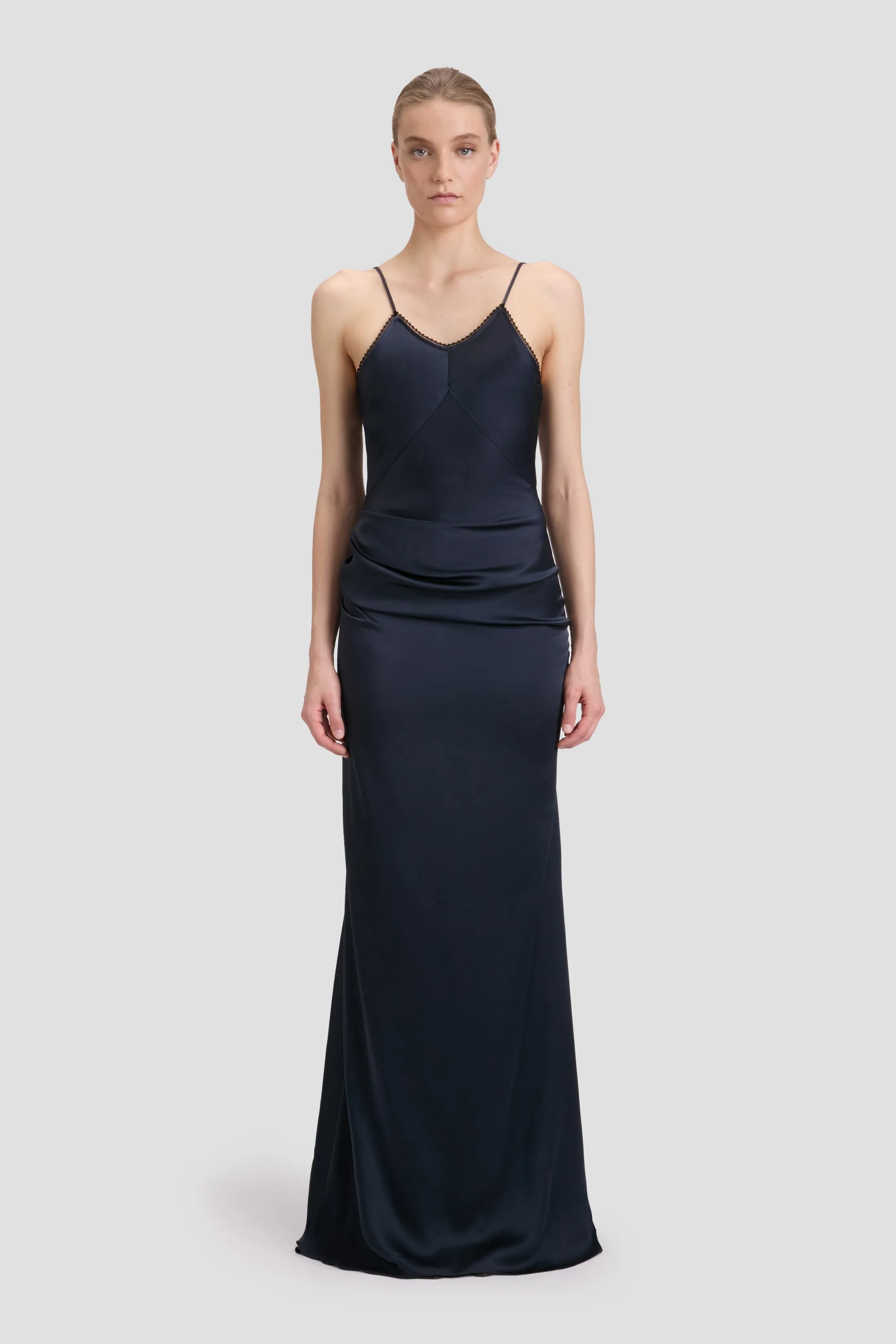 Lace Detail Cami Floor-Length Dress In Midnight