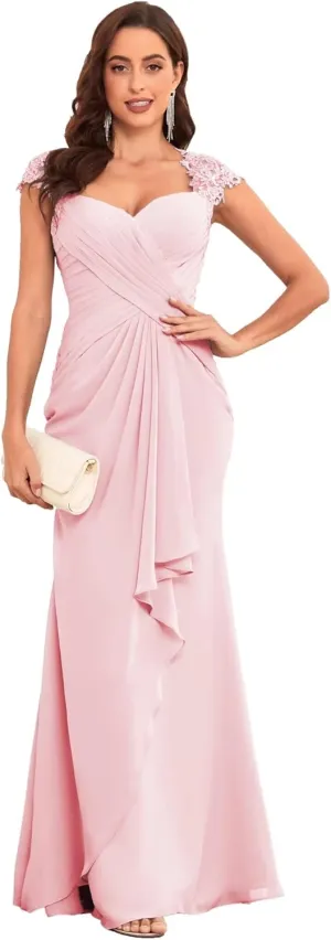 Lace Mermaid Mother of The Bride Dresses for Wedding Chiffon Pleated Formal Evening Dress