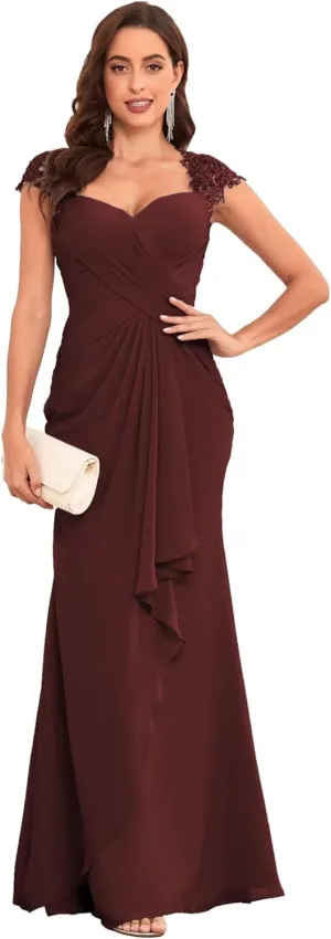 Lace Mermaid Mother of The Bride Dresses for Wedding Chiffon Pleated Formal Evening Dress