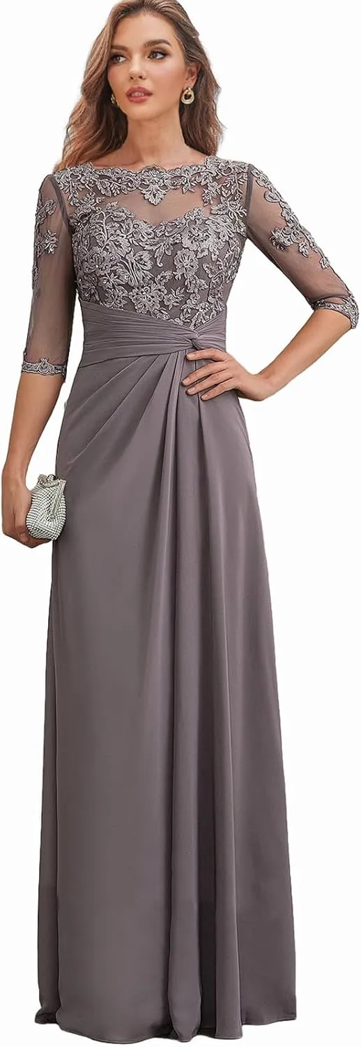 Lace Mother of The Bride Dresses for Wedding Long Formal Dress with Sleeves Corset Evening Gown