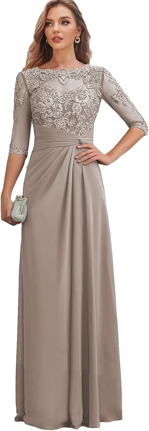 Lace Mother of The Bride Dresses for Wedding Long Formal Dress with Sleeves Corset Evening Gown