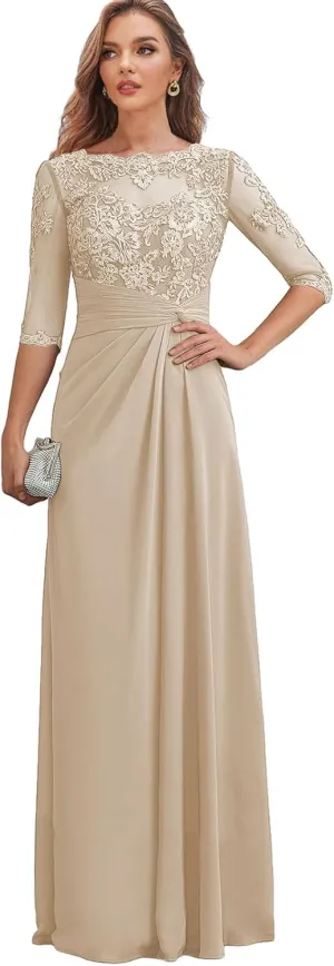Lace Mother of The Bride Dresses for Wedding Long Formal Dress with Sleeves Corset Evening Gown