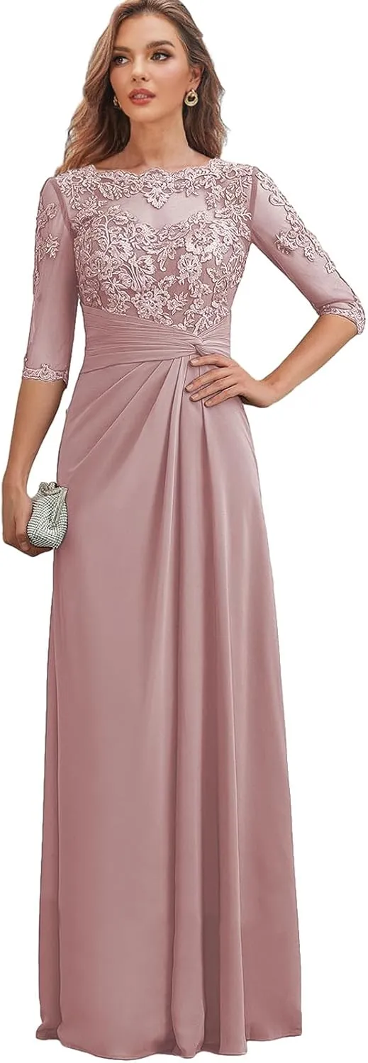 Lace Mother of The Bride Dresses for Wedding Long Formal Dress with Sleeves Corset Evening Gown