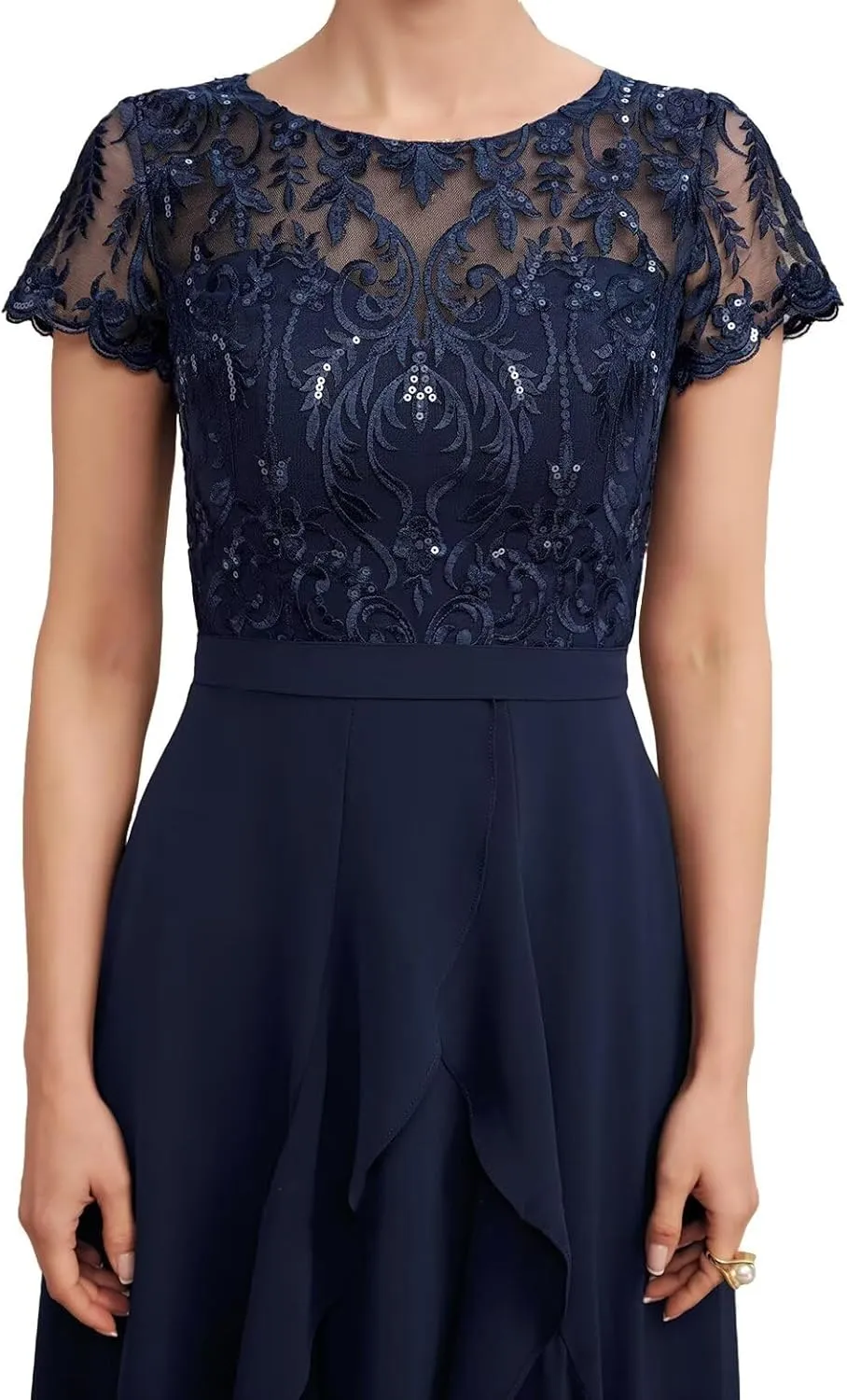 Lace Mother of The Bride Dresses for Wedding Short Sleeve Chiffon Mother Groom Outfit Formal Dress for Women