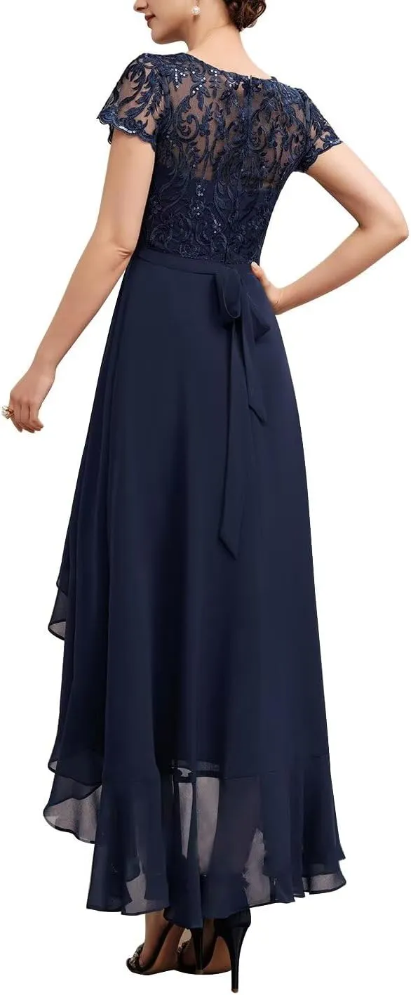 Lace Mother of The Bride Dresses for Wedding Short Sleeve Chiffon Mother Groom Outfit Formal Dress for Women