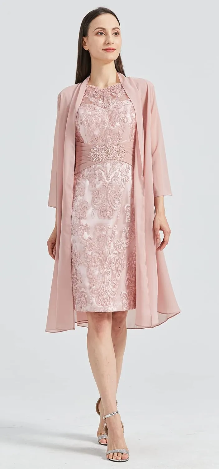 Lace Mother of The Bride Dresses with Jacket Long Sleeve Formal Dress 2 Pieces Evening Gowns for Women