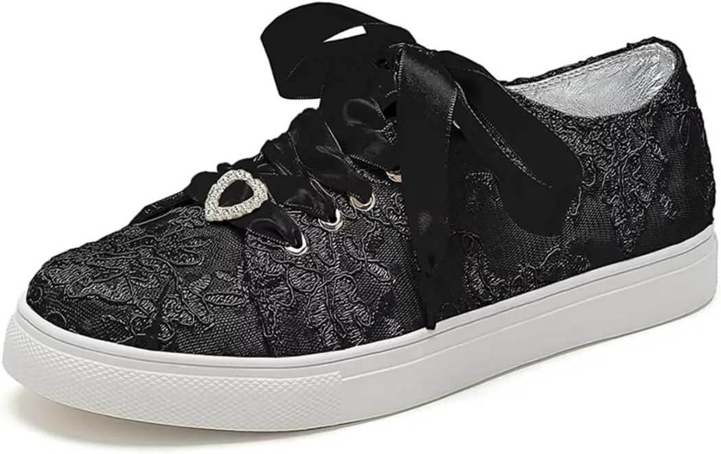Lace Wedding Sneakers for Bride Comfortable Bridal Tennis Shoes Flat Wedding Shoes