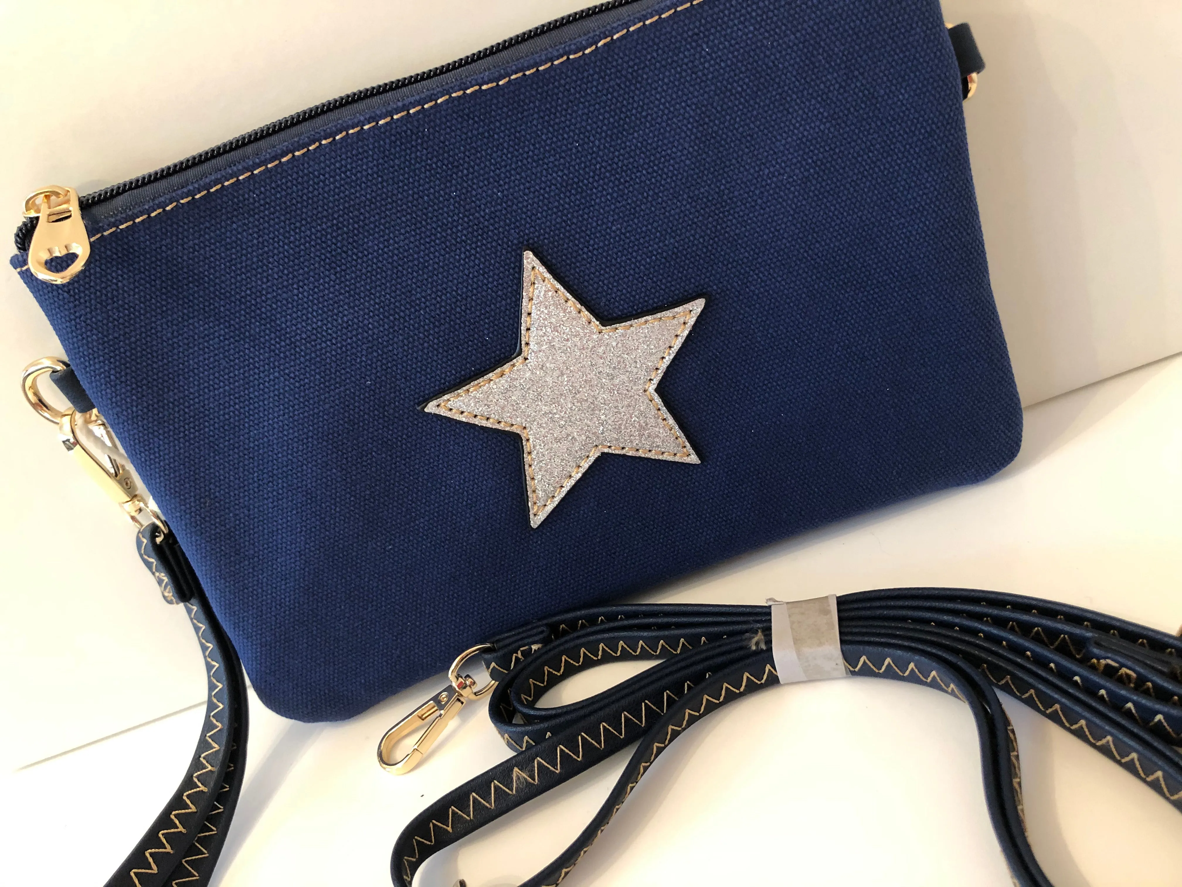 Ladies Sparkle Star Canvas Crossbody or Wristlet Clutch Bag - Choice of Colours