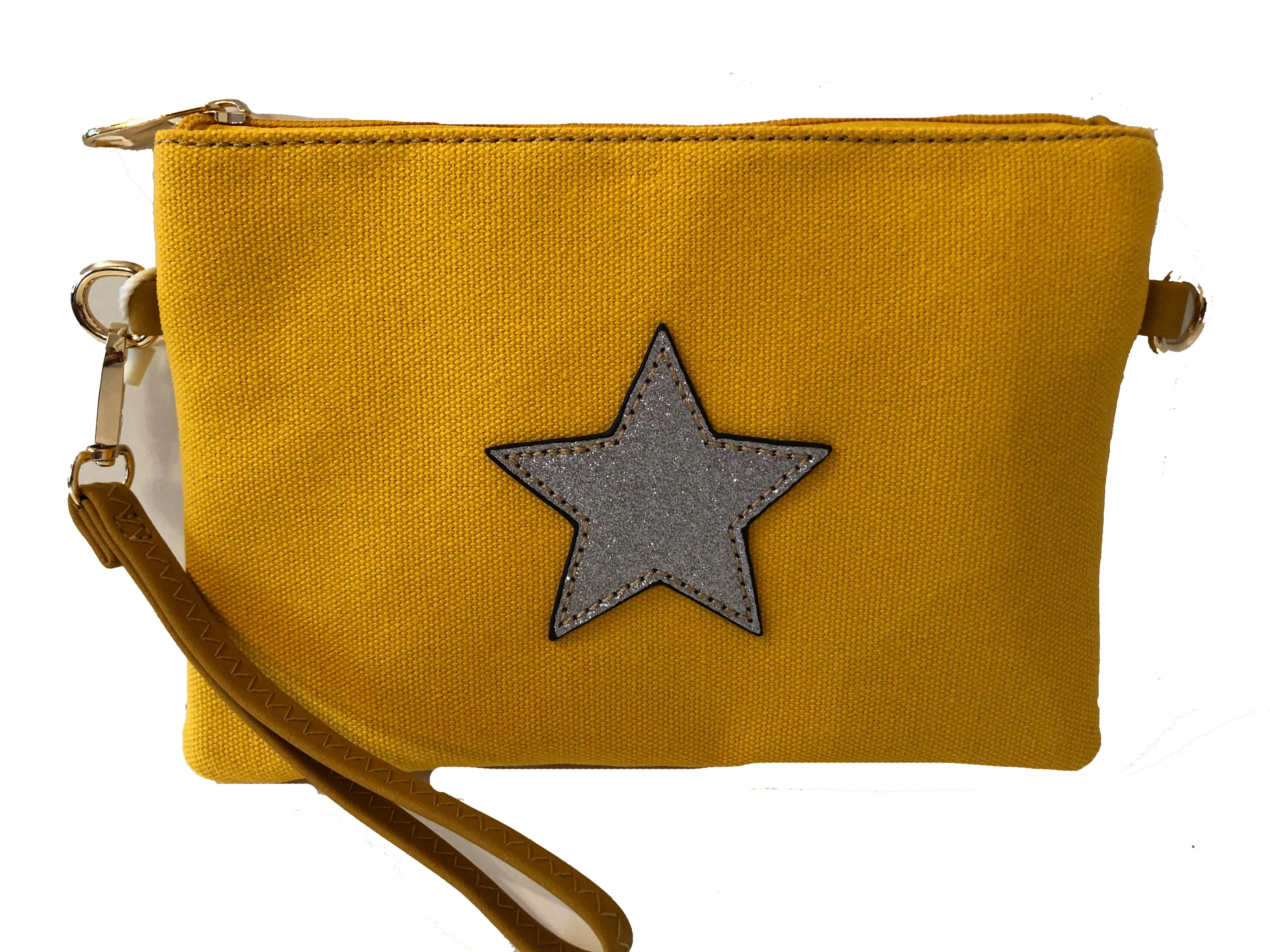 Ladies Sparkle Star Canvas Crossbody or Wristlet Clutch Bag - Choice of Colours