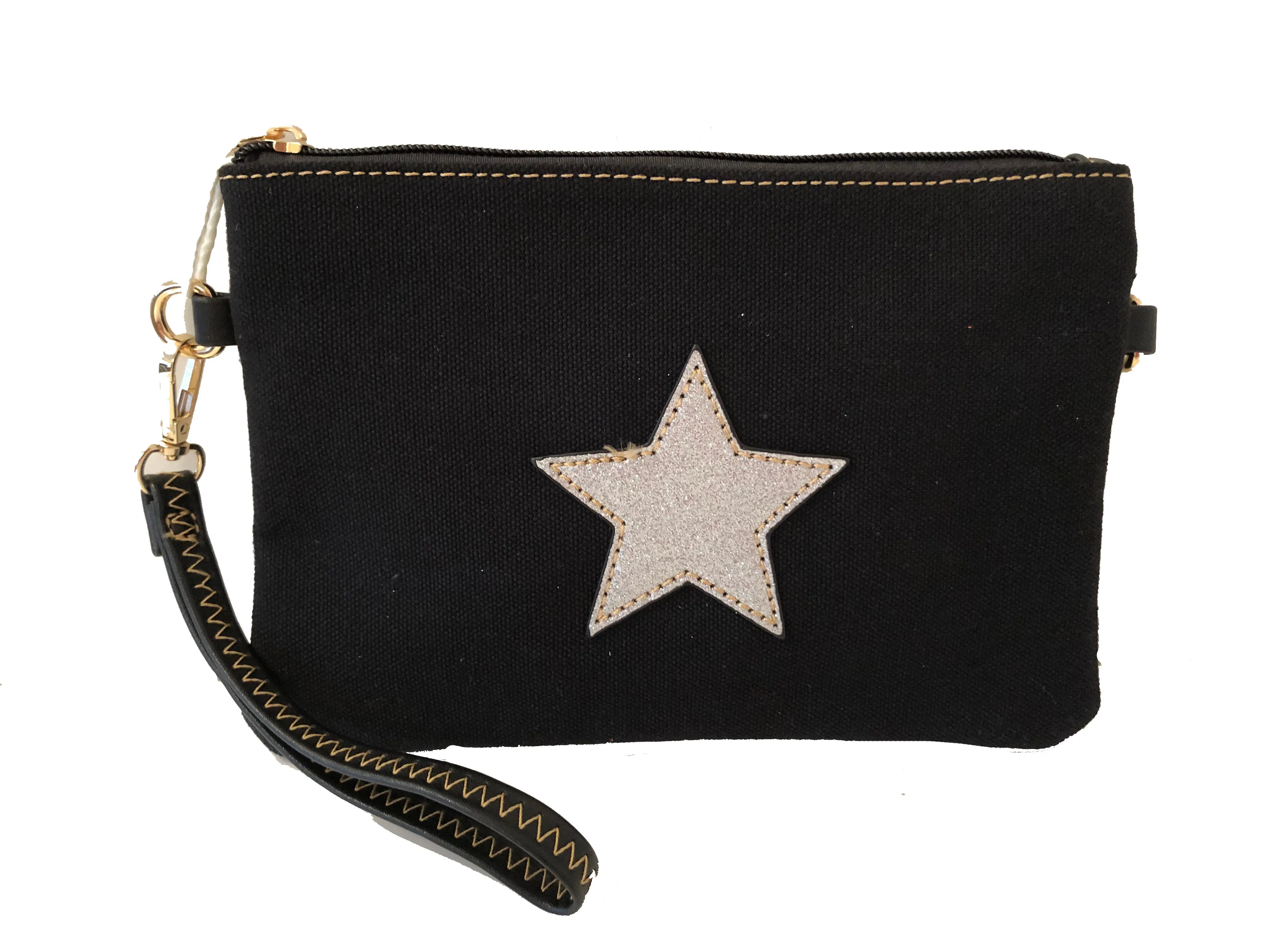 Ladies Sparkle Star Canvas Crossbody or Wristlet Clutch Bag - Choice of Colours