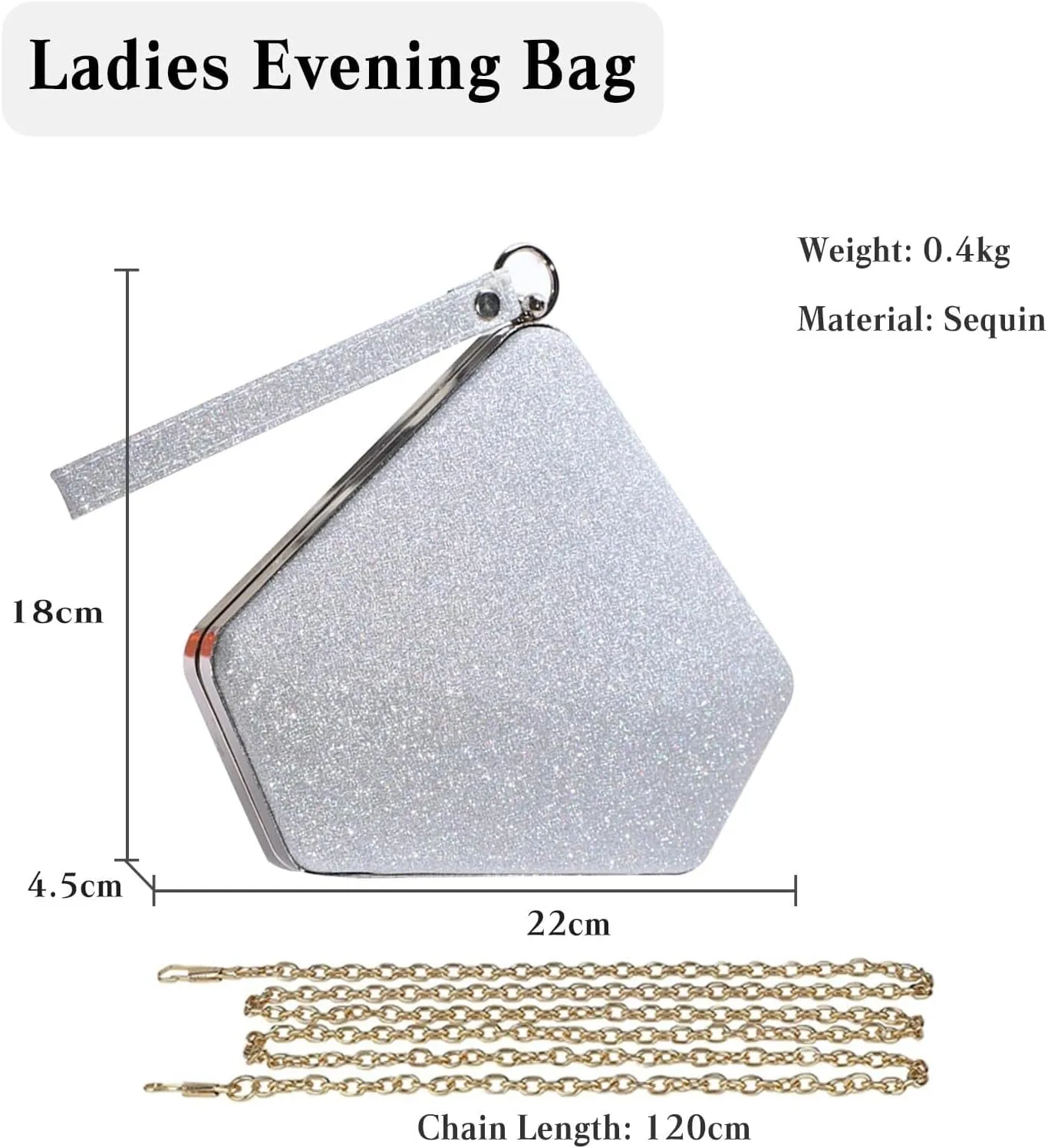 Ladies Sparkly Handbag Elegant Crossbody Glitter Pentagon Shoulder Women Sequin Clutch Bridal Wedding Purse