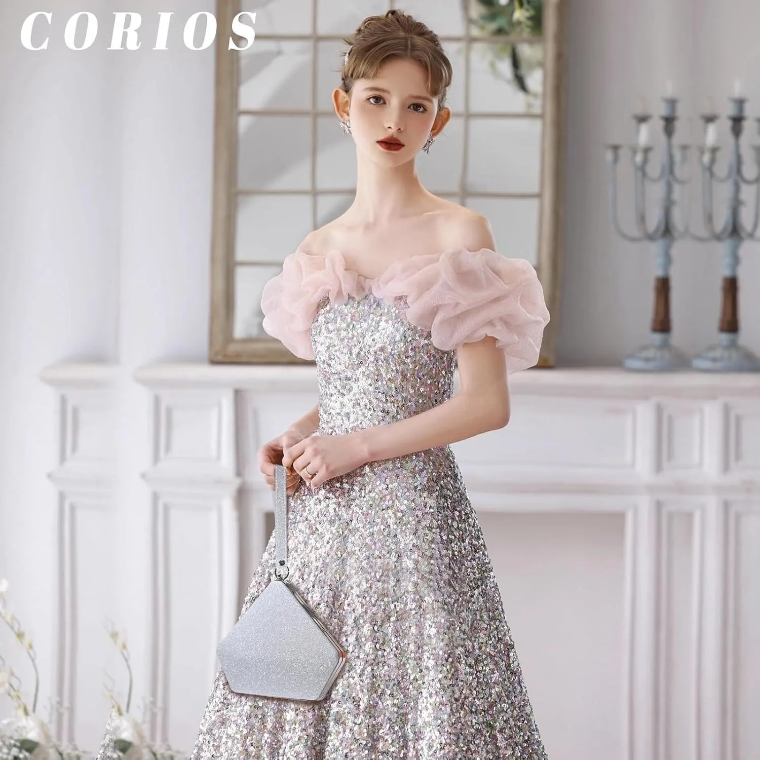 Ladies Sparkly Handbag Elegant Crossbody Glitter Pentagon Shoulder Women Sequin Clutch Bridal Wedding Purse
