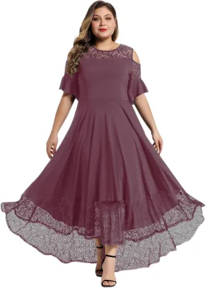 LALAGEN Womens Plus Size Lace Cold Shoulder Casual Long Plain Evening Party Maxi Dress L-5X
