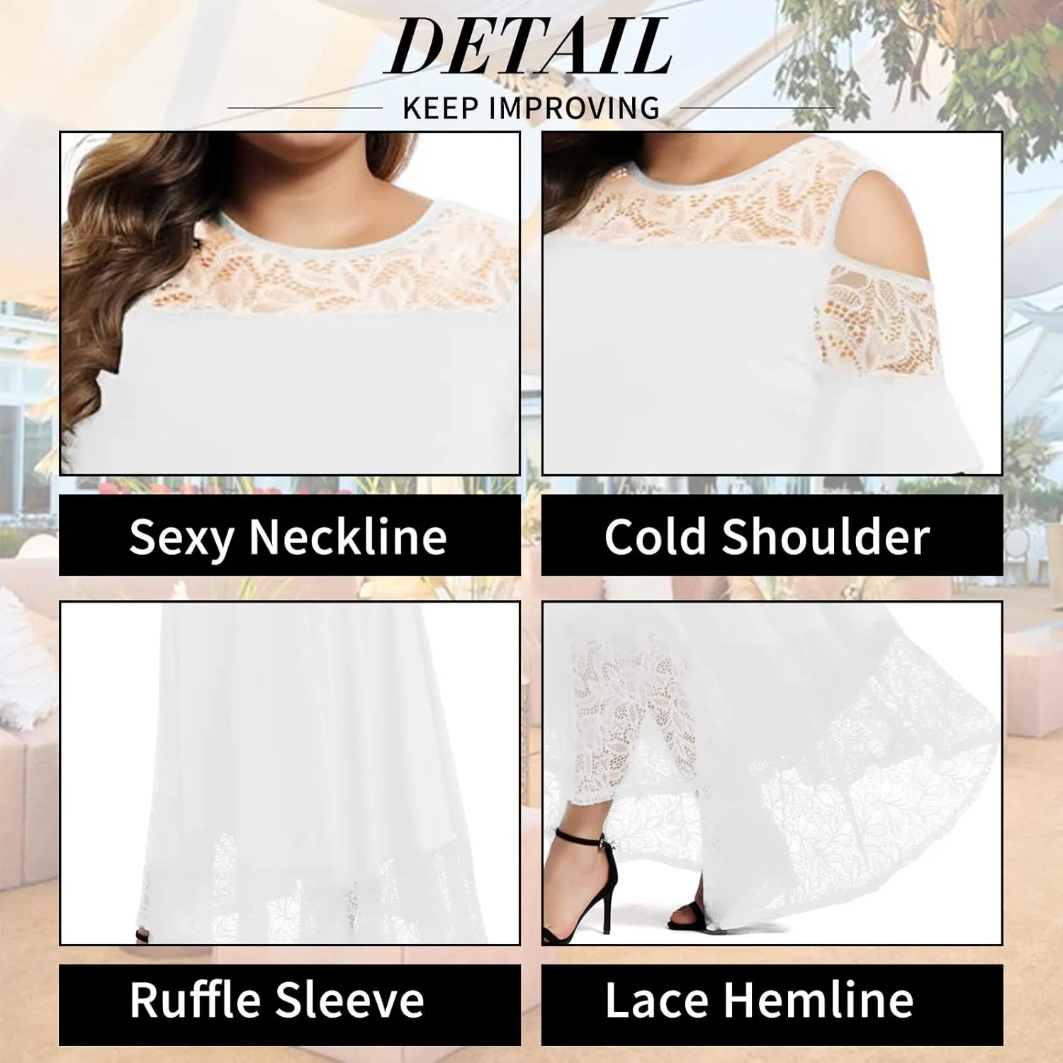 LALAGEN Womens Plus Size Lace Cold Shoulder Casual Long Plain Evening Party Maxi Dress L-5X
