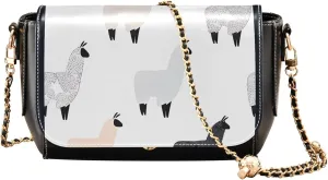 Lama Flock Cartoon Alpacas PU Leather Shoulder Bag Floral Women Crossbody Bag Purses Fashion Purse with Chain Strap
