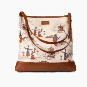 Lantern Grace Tote Bag with Leather Handle - Beige