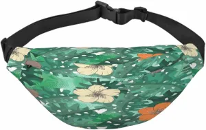 Large Crossbody Bag Waistpack Floral Ethnic Hibiscus Flowers Leaves Palm Green Bloom Leisure Sports Fanny Pack Zipper Bag for Running, Travel