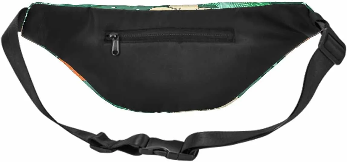 Large Crossbody Bag Waistpack Floral Ethnic Hibiscus Flowers Leaves Palm Green Bloom Leisure Sports Fanny Pack Zipper Bag for Running, Travel