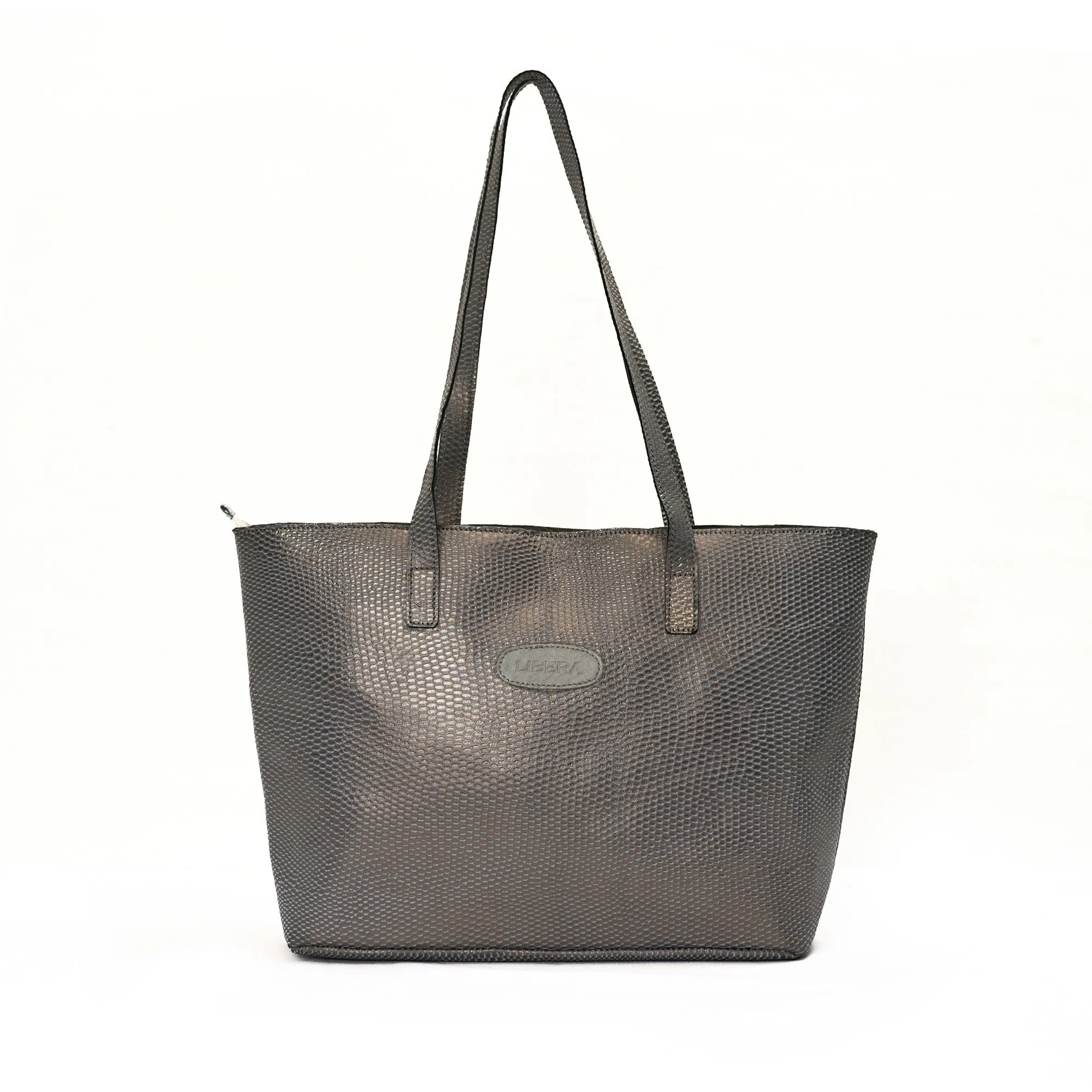 Leather Embossed Tote Bags - Dark Gray