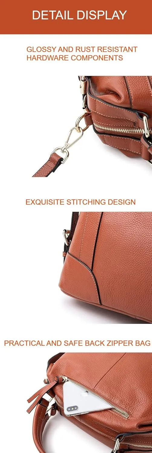 Leather Handbag Vintage Genuine Leather Women's Tote Bag With Shoulder Strap,Large Capacity Handcrafted