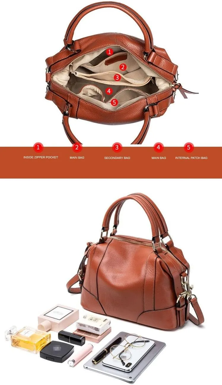 Leather Handbag Vintage Genuine Leather Women's Tote Bag With Shoulder Strap,Large Capacity Handcrafted