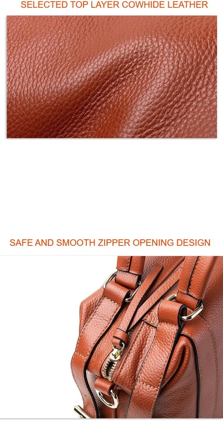 Leather Handbag Vintage Genuine Leather Women's Tote Bag With Shoulder Strap,Large Capacity Handcrafted